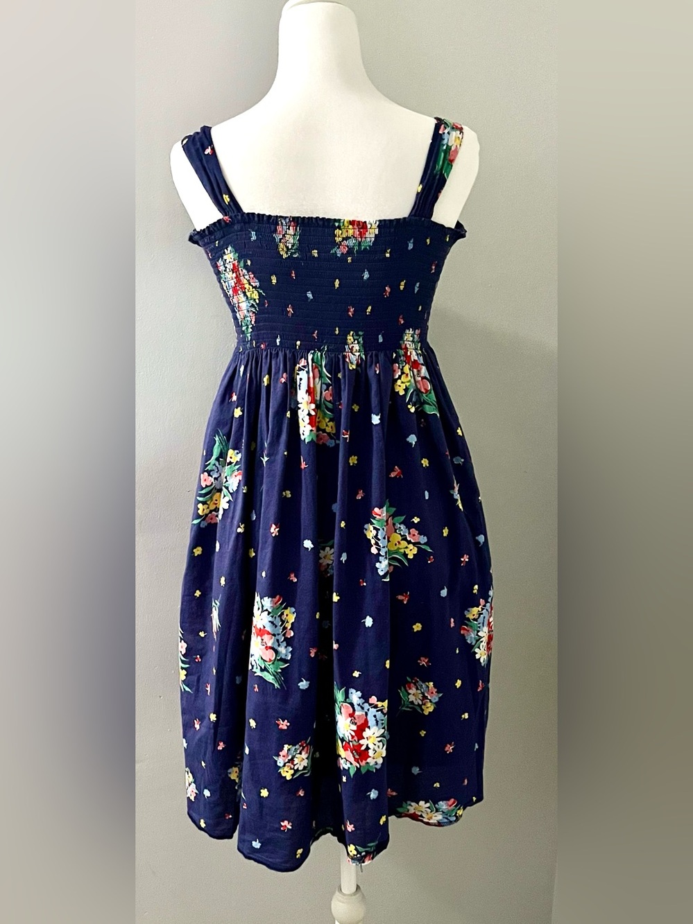 Ralph Lauren Navy Floral Smocked Sundress with Yellow & Red Accents
